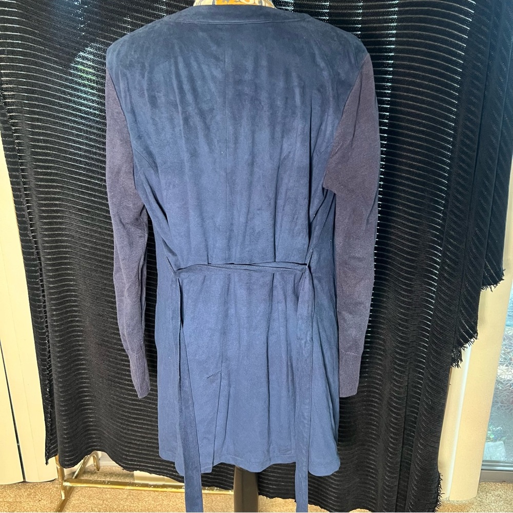 H by Halston Faux Suede Belted Jacket with Sweater Sleeves - Blue, 10 - Picture 4 of 6